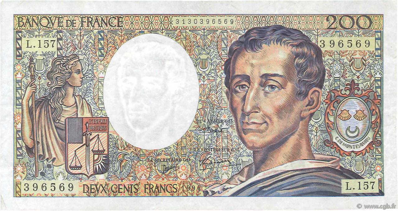 200 Francs MONTESQUIEU Modifié FRANCE  1994 F.70/2.01 VF