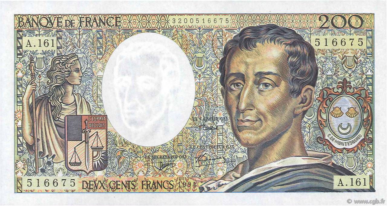 200 Francs MONTESQUIEU Modifié FRANCE  1994 F.70/2.01 pr.NEUF