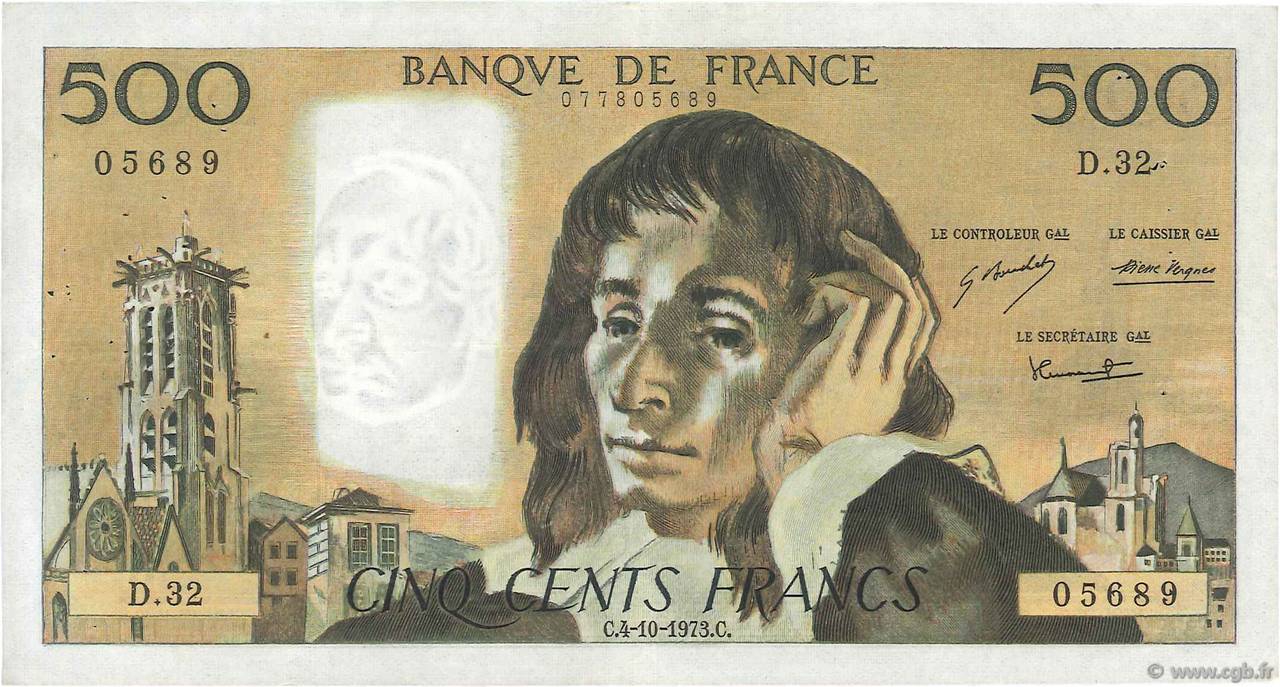 500 Francs PASCAL FRANCIA  1973 F.71.09 MBC