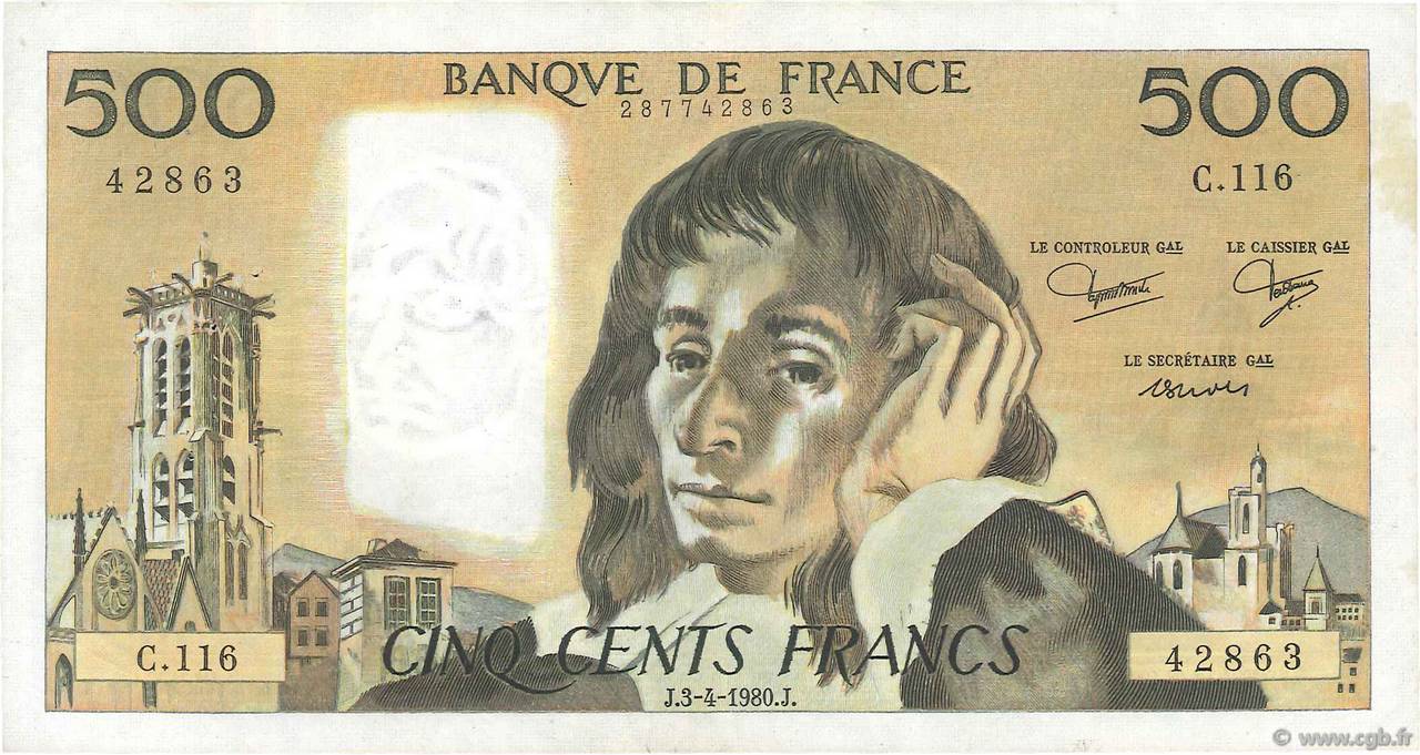 500 Francs PASCAL FRANCE  1980 F.71.21 TTB