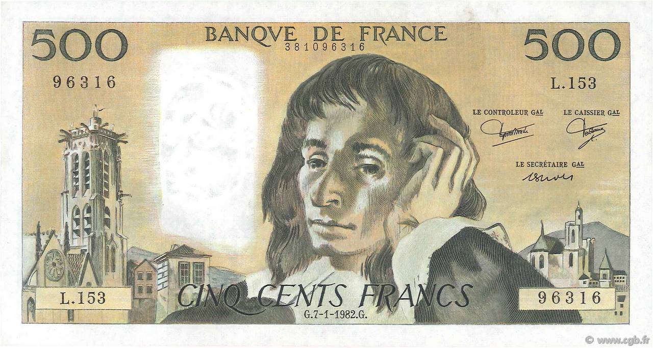 500 Francs PASCAL FRANCIA  1982 F.71.26 EBC+