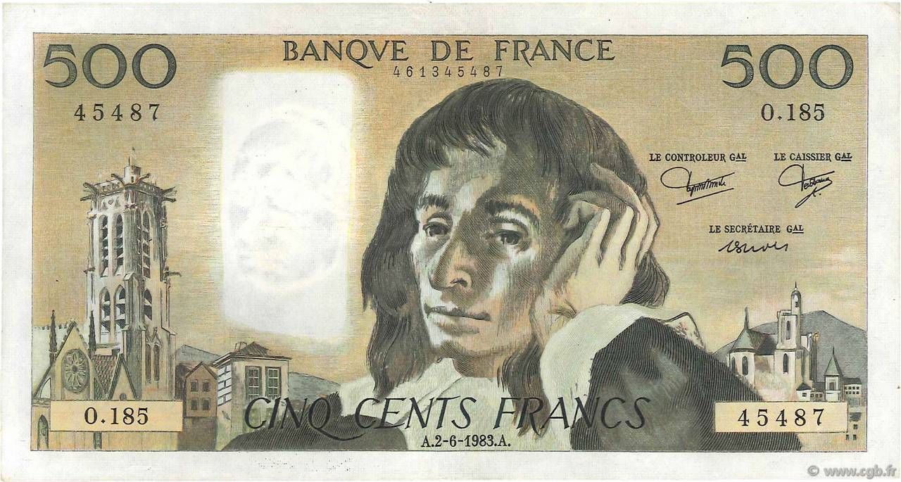 500 Francs PASCAL FRANCIA  1983 F.71.29 q.SPL