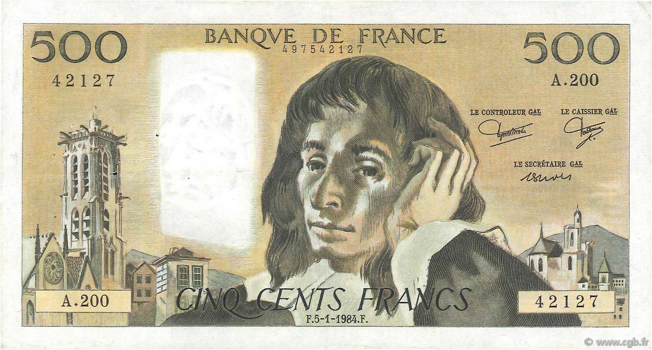 500 Francs PASCAL FRANCIA  1984 F.71.30 q.SPL