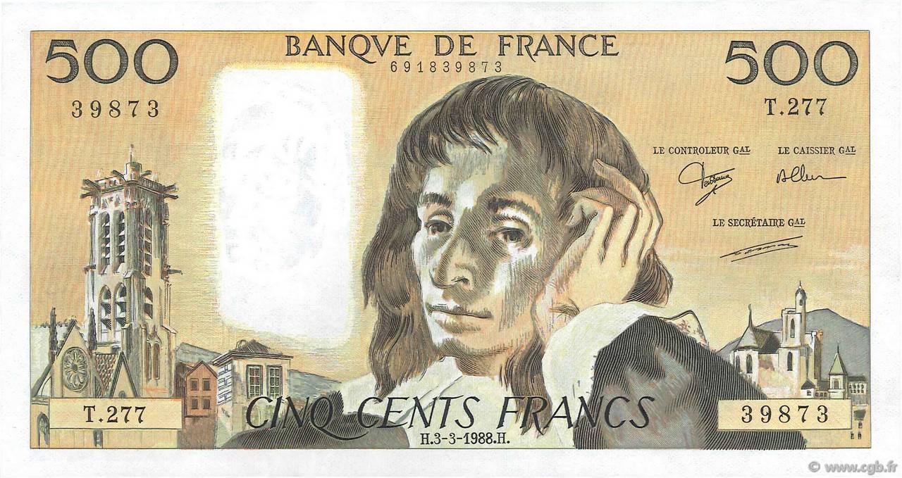 500 Francs PASCAL FRANCIA  1988 F.71.38 SC