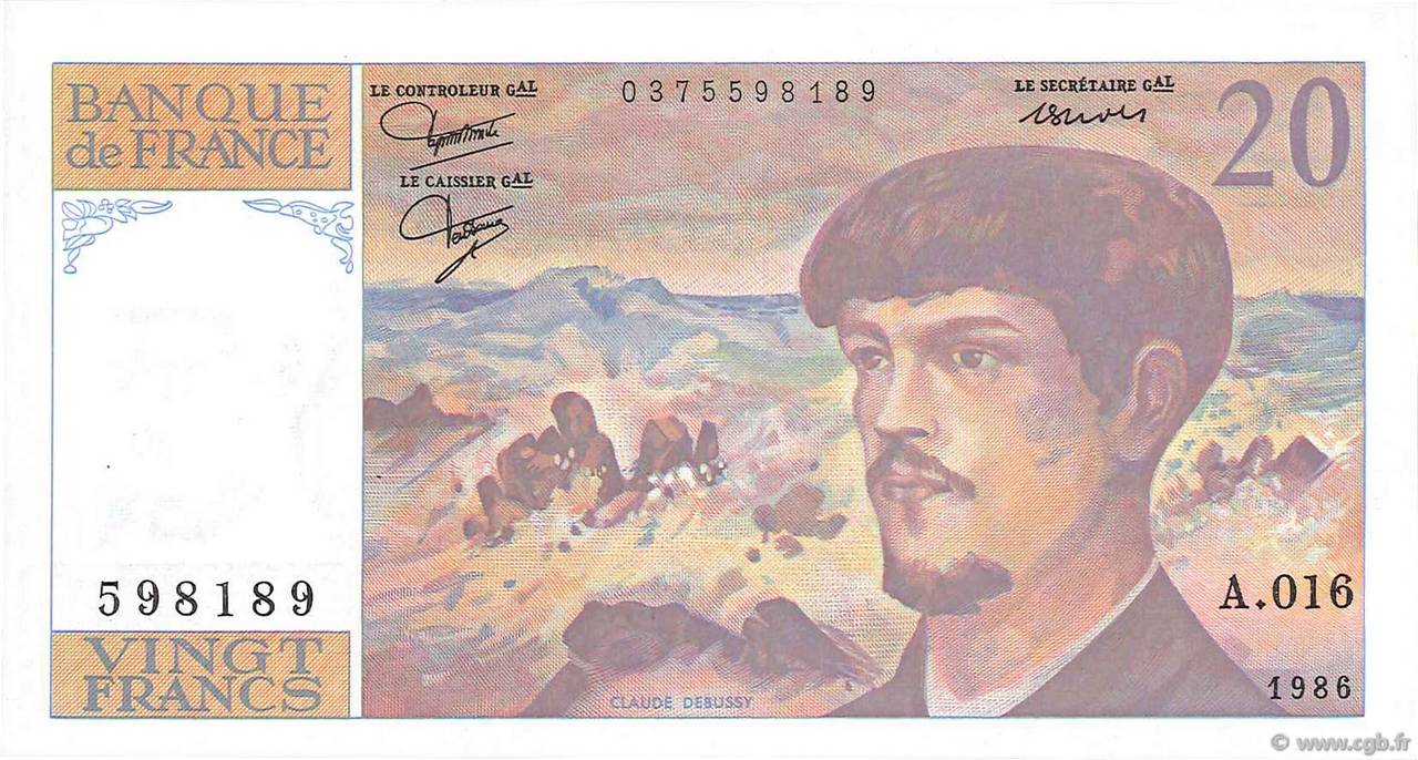20 Francs DEBUSSY FRANCIA  1986 F.66.07A16 q.FDC
