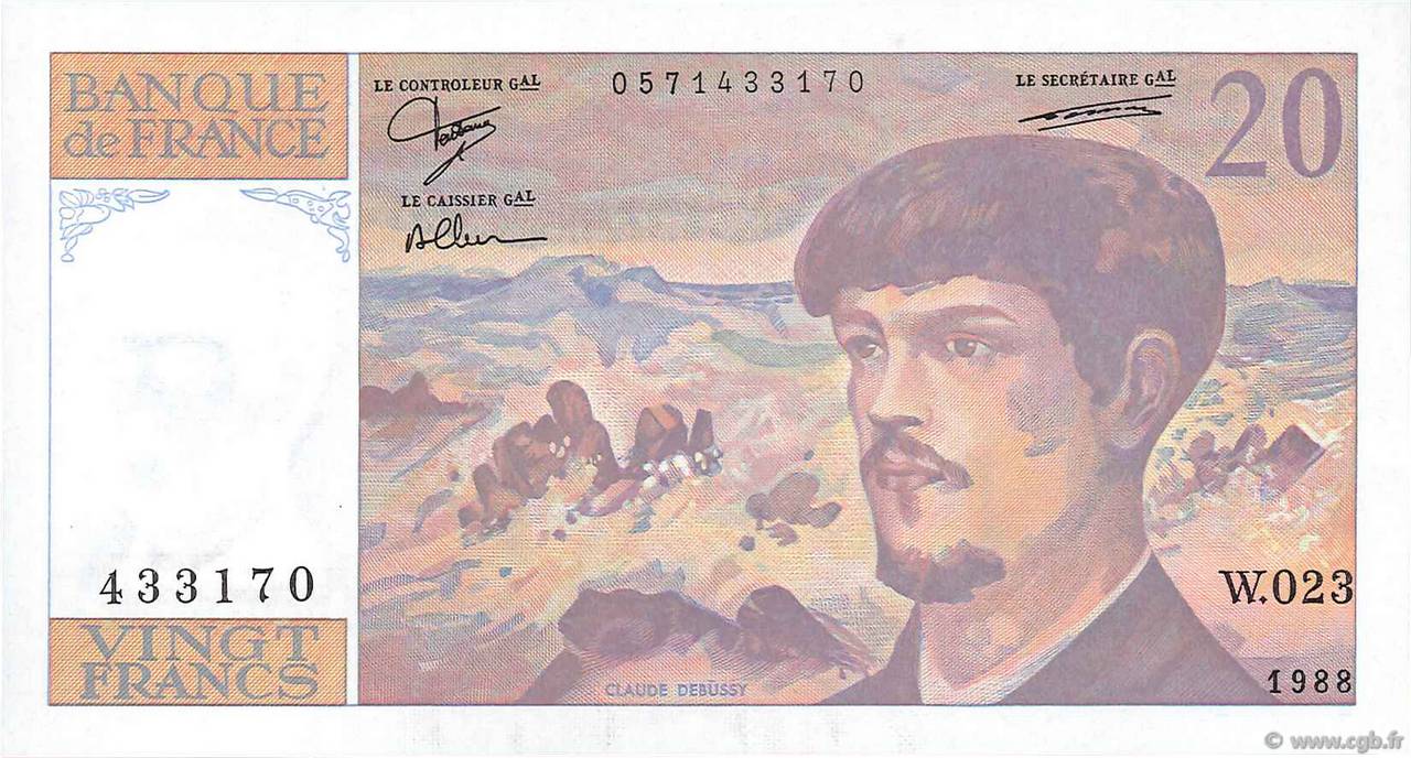 20 Francs DEBUSSY FRANCE  1988 F.66.09 SPL+