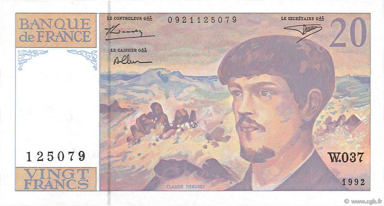 20 Francs DEBUSSY à fil de sécurité FRANCE  1992 F.66bis.03 NEUF