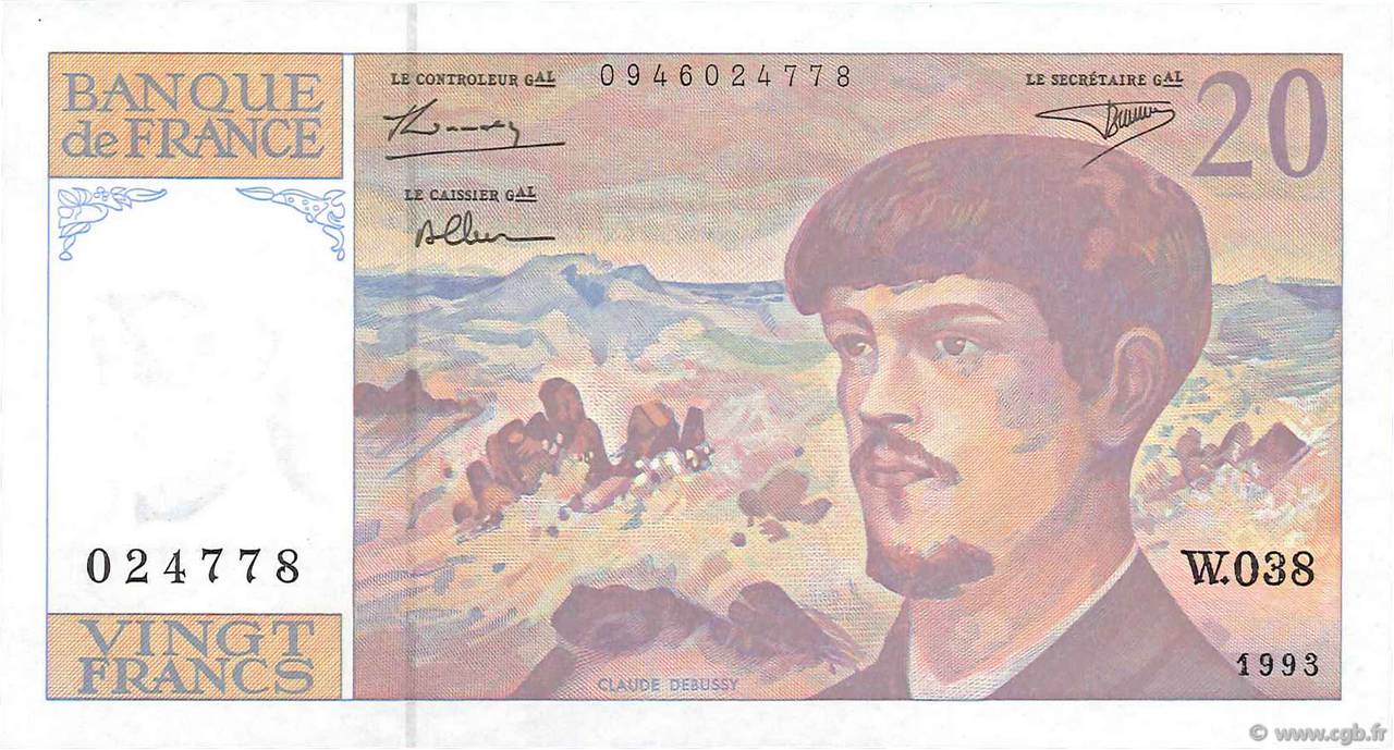 20 Francs DEBUSSY à fil de sécurité FRANCE  1993 F.66bis.04 NEUF