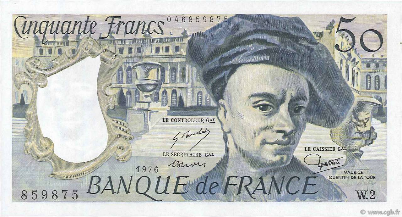 50 Francs QUENTIN DE LA TOUR FRANCIA  1976 F.67.01 AU+