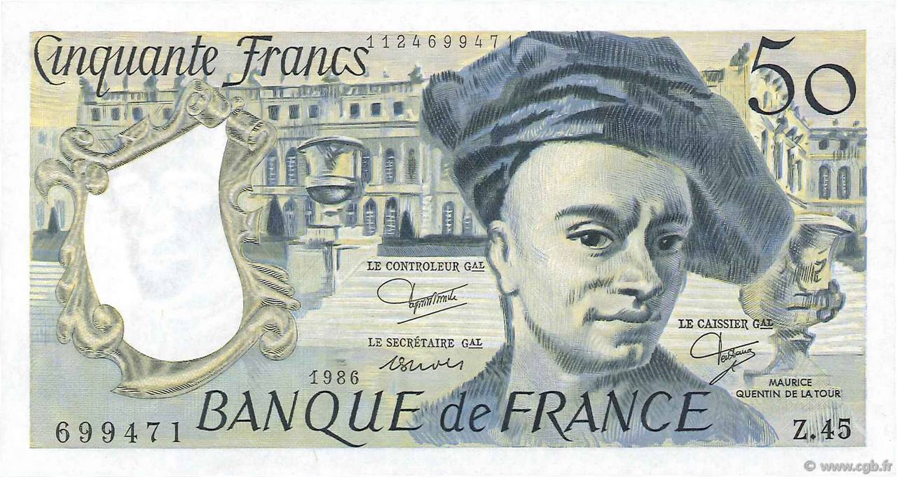50 Francs QUENTIN DE LA TOUR FRANCIA  1986 F.67.12 SC+