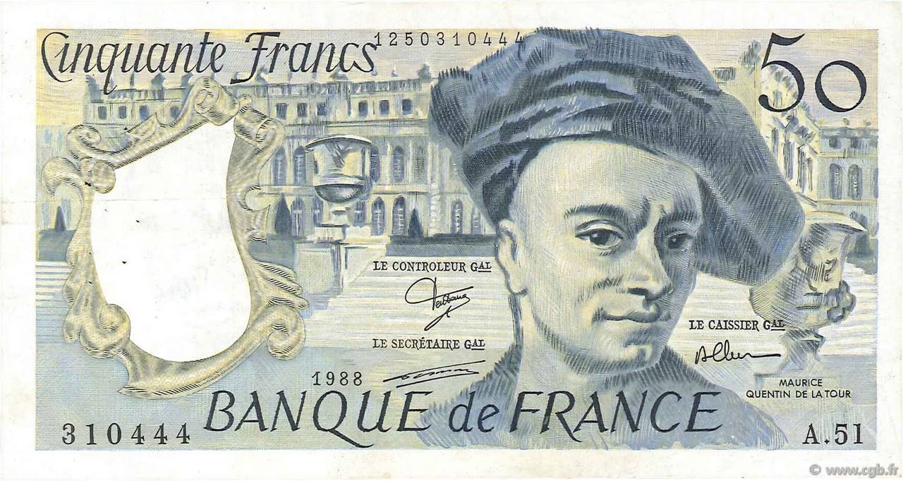 50 Francs QUENTIN DE LA TOUR FRANCE  1988 F.67.14 TTB