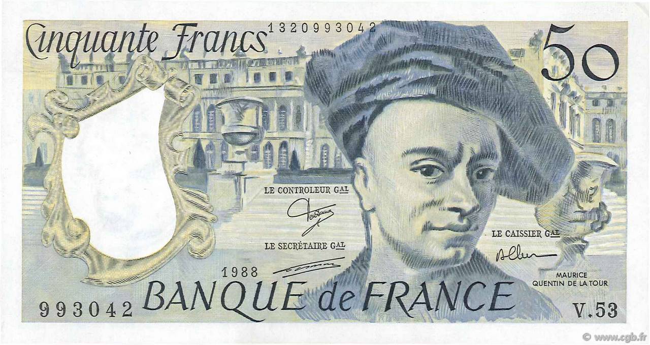 50 Francs QUENTIN DE LA TOUR FRANCIA  1988 F.67.14 SPL+