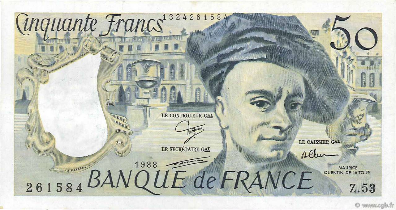 50 Francs QUENTIN DE LA TOUR FRANCIA  1988 F.67.14 q.SPL