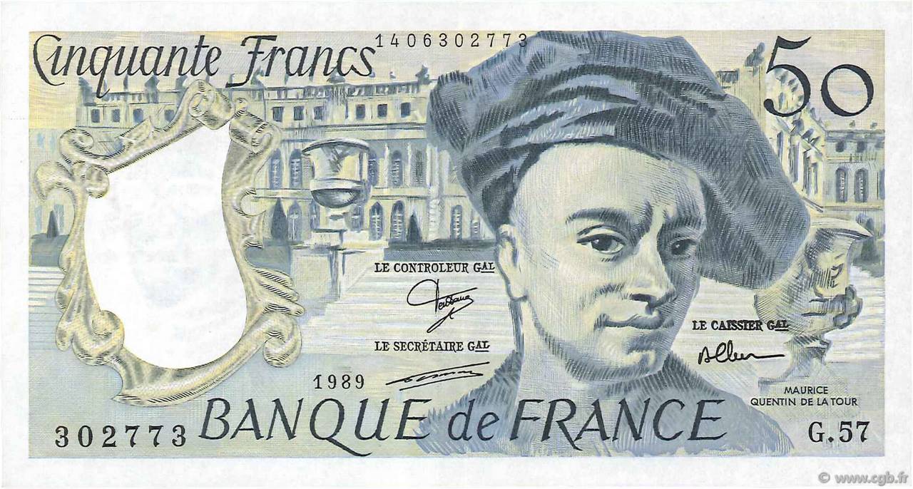 50 Francs QUENTIN DE LA TOUR FRANCIA  1989 F.67.15 EBC