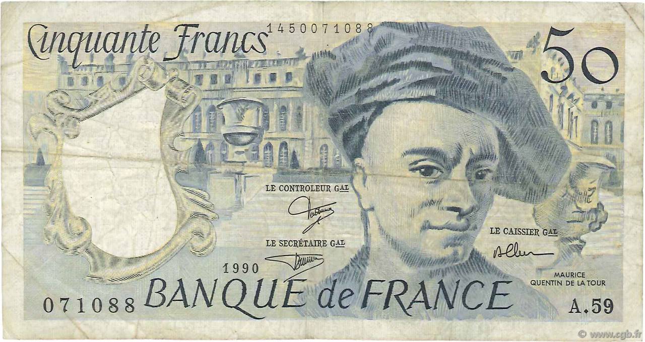 50 Francs QUENTIN DE LA TOUR FRANCE  1990 F.67.16A59 TB