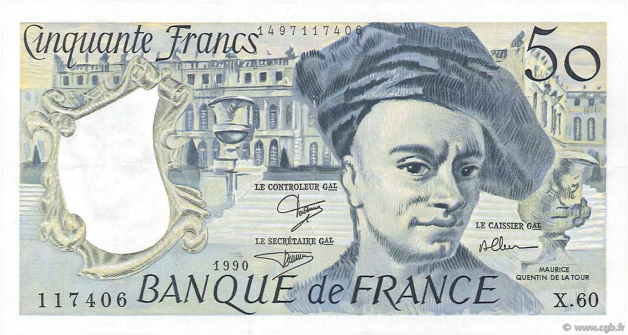 50 Francs QUENTIN DE LA TOUR FRANCIA  1990 F.67.16 EBC