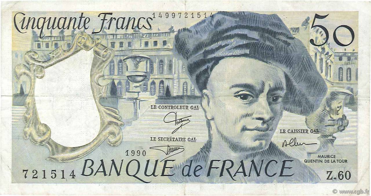 50 Francs QUENTIN DE LA TOUR FRANCE  1990 F.67.16 VF-