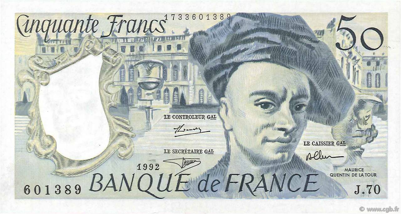 50 Francs QUENTIN DE LA TOUR FRANCIA  1992 F.67.18 AU+