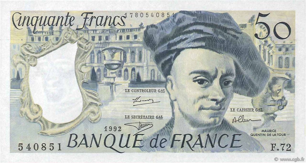 50 Francs QUENTIN DE LA TOUR FRANCE  1992 F.67.18 SPL+