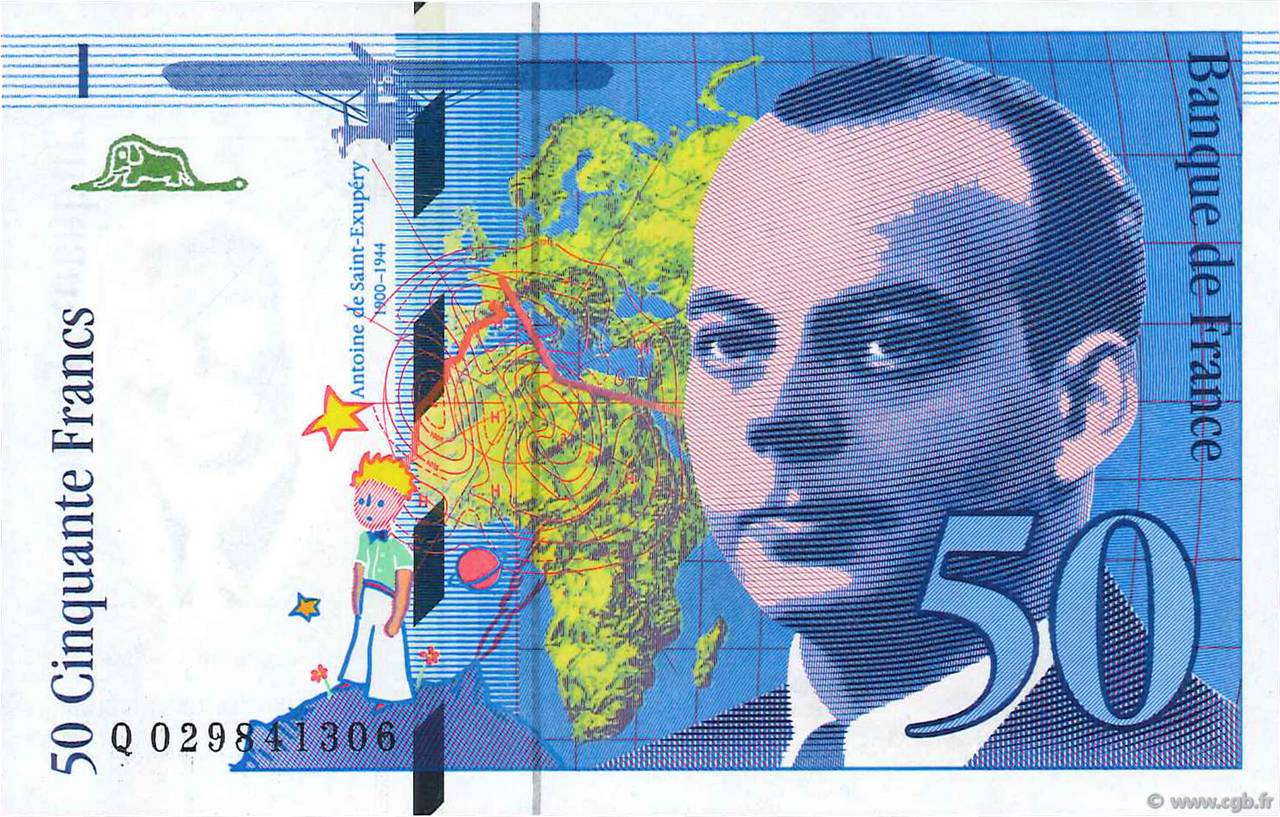 50 Francs SAINT-EXUPÉRY Modifié FRANCIA  1996 F.73.02 FDC