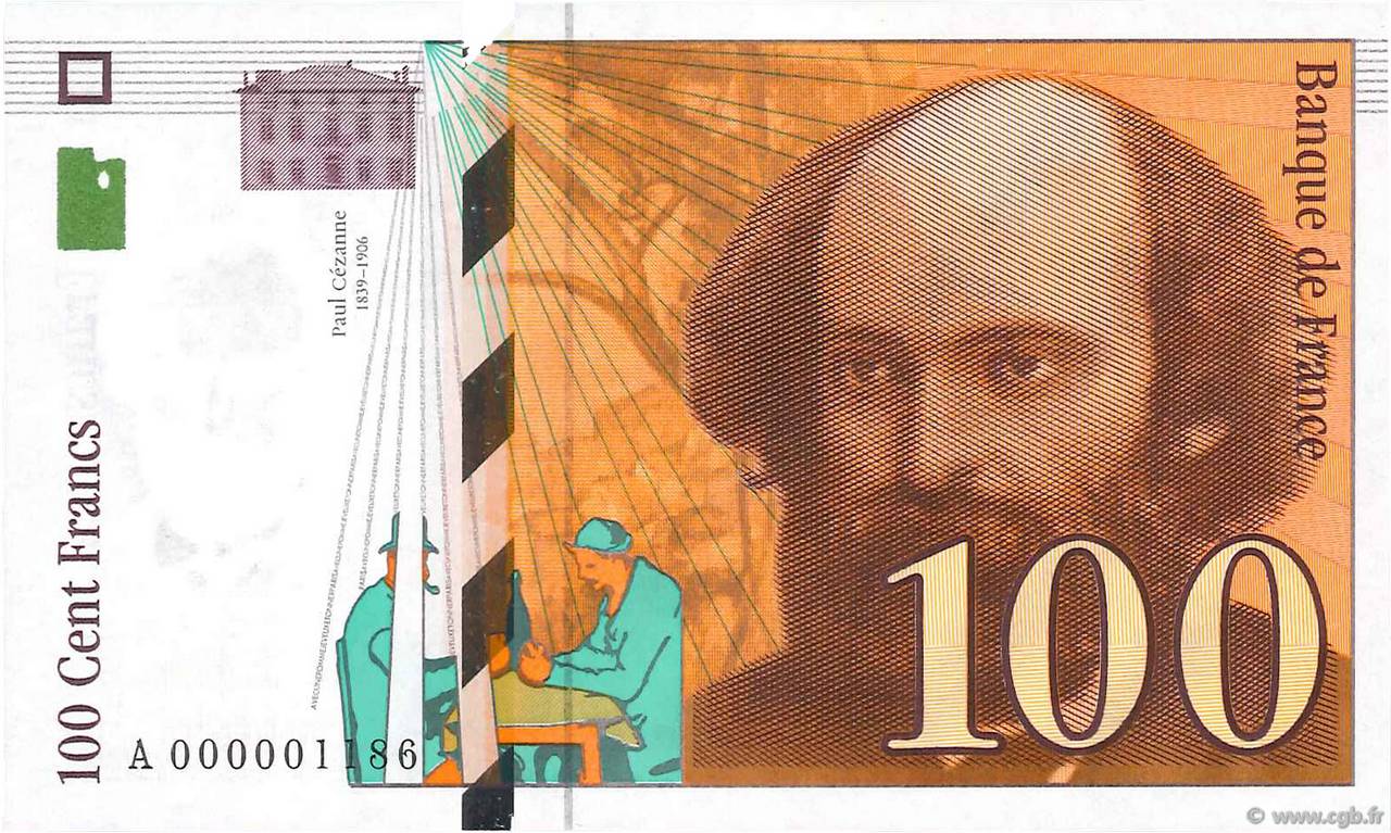 100 Francs CÉZANNE Petit numéro FRANCE  1997 F.74.01 UNC