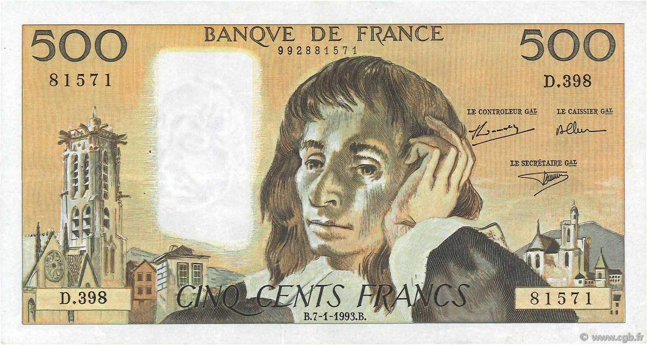 500 Francs PASCAL FRANCE  1993 F.71.51 SUP