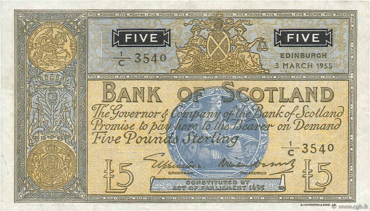 5 Pounds SCOTLAND  1955 P.099a VF