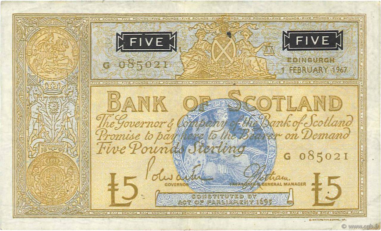 5 Pounds SCOTLAND  1967 P.106c SS
