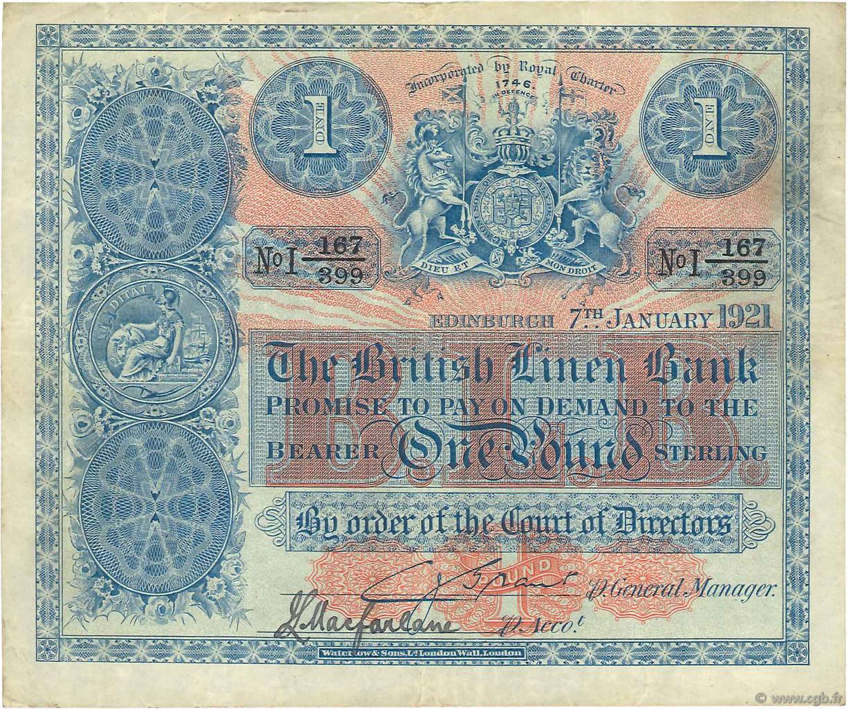 1 Pound SCOTLAND  1921 P.151b F+