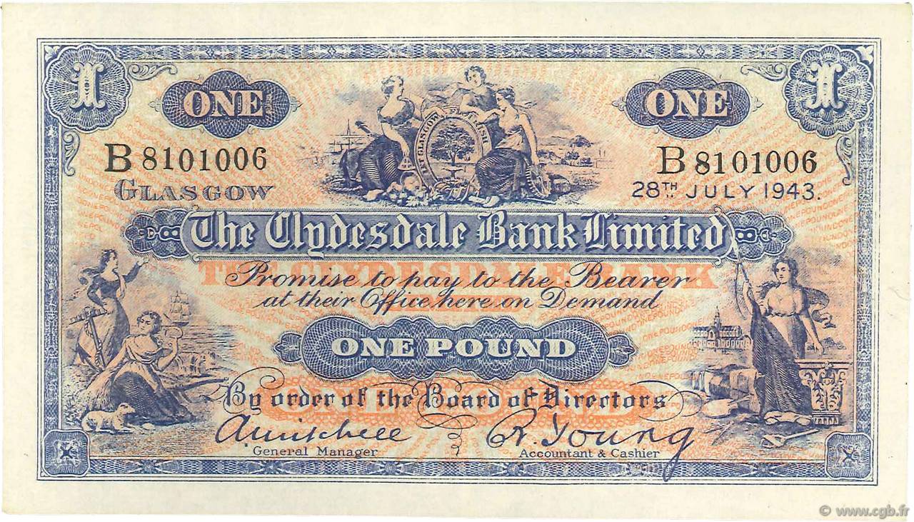 1 Pound SCOTLAND  1943 P.189c EBC