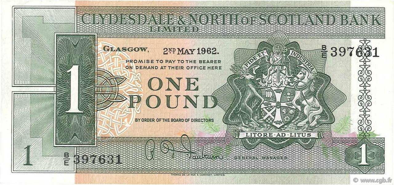 1 Pound SCOTLAND  1962 P.195a UNC-