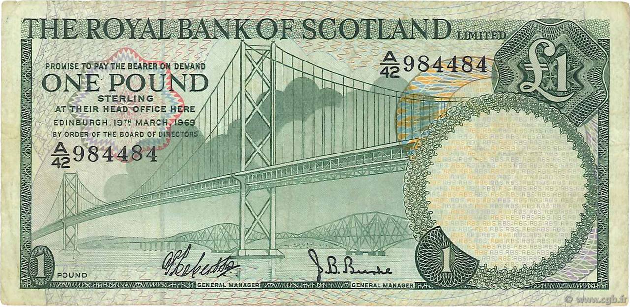 1 Pound SCOTLAND  1969 P.329a F+