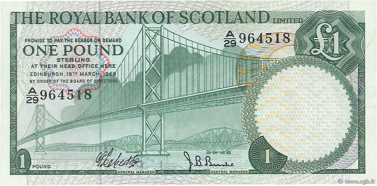 1 Pound SCOTLAND  1969 P.329a XF