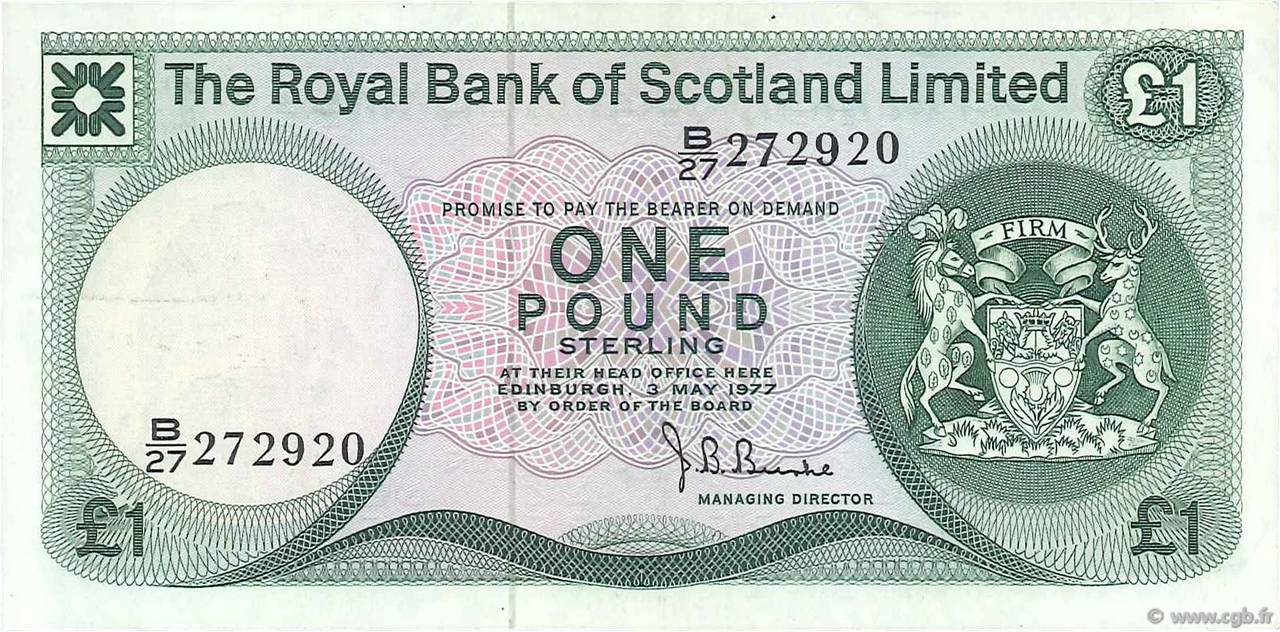 1 Pound SCOTLAND  1977 P.336a SPL