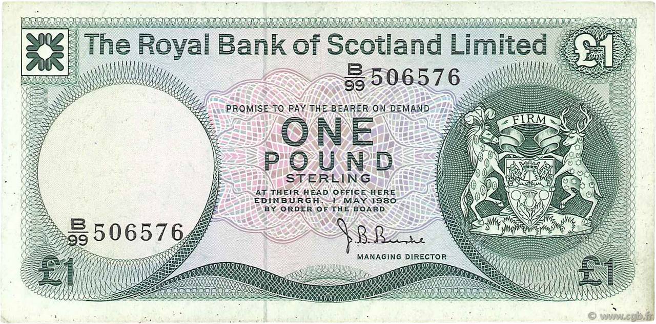 1 Pound SCOTLAND  1980 P.336a fVZ