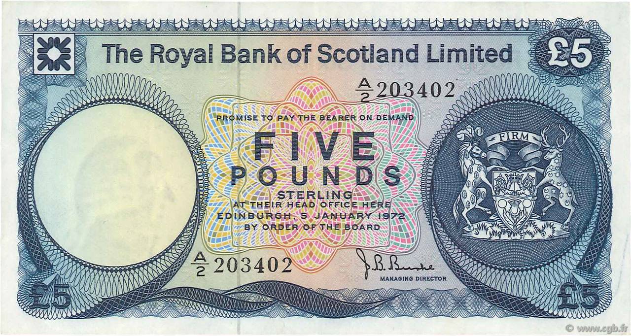 5 Pounds SCOTLAND  1972 P.337a MBC+