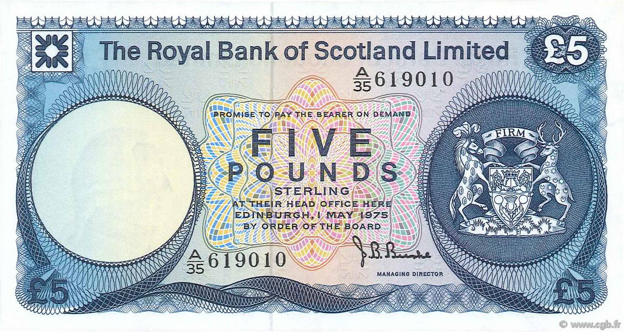 5 Pounds SCOTLAND  1975 P.337a fST+