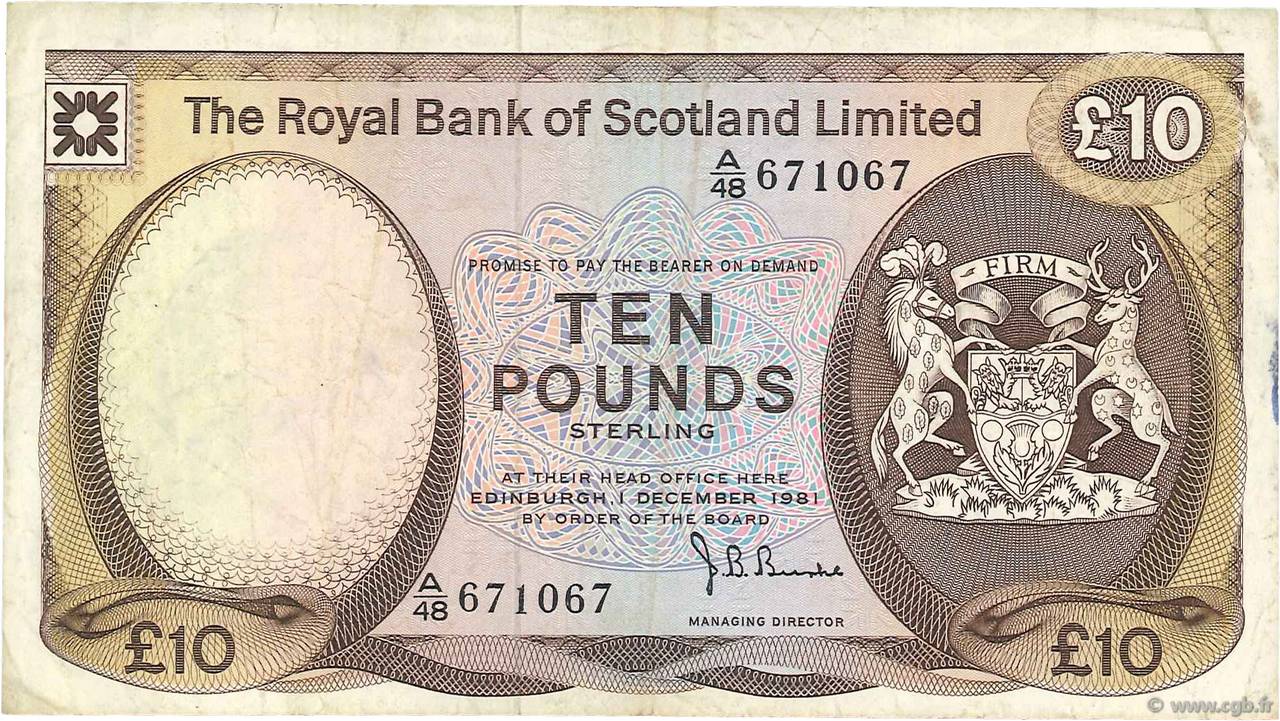 10 Pounds SCOTLAND  1981 P.338a q.BB