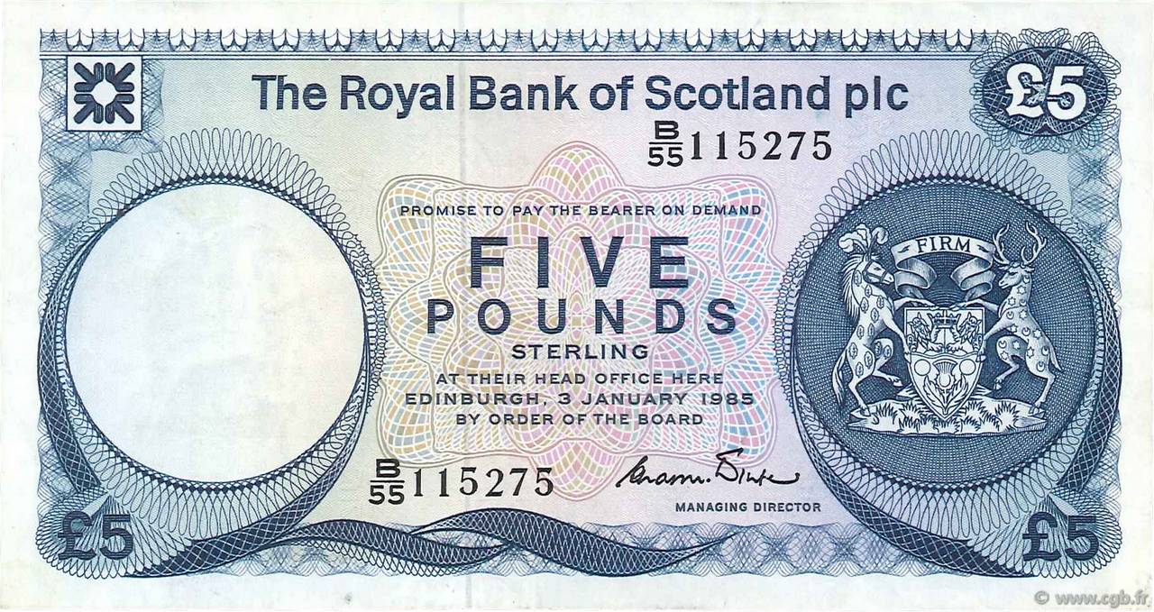 5 Pounds SCOTLAND  1985 P.342c VF