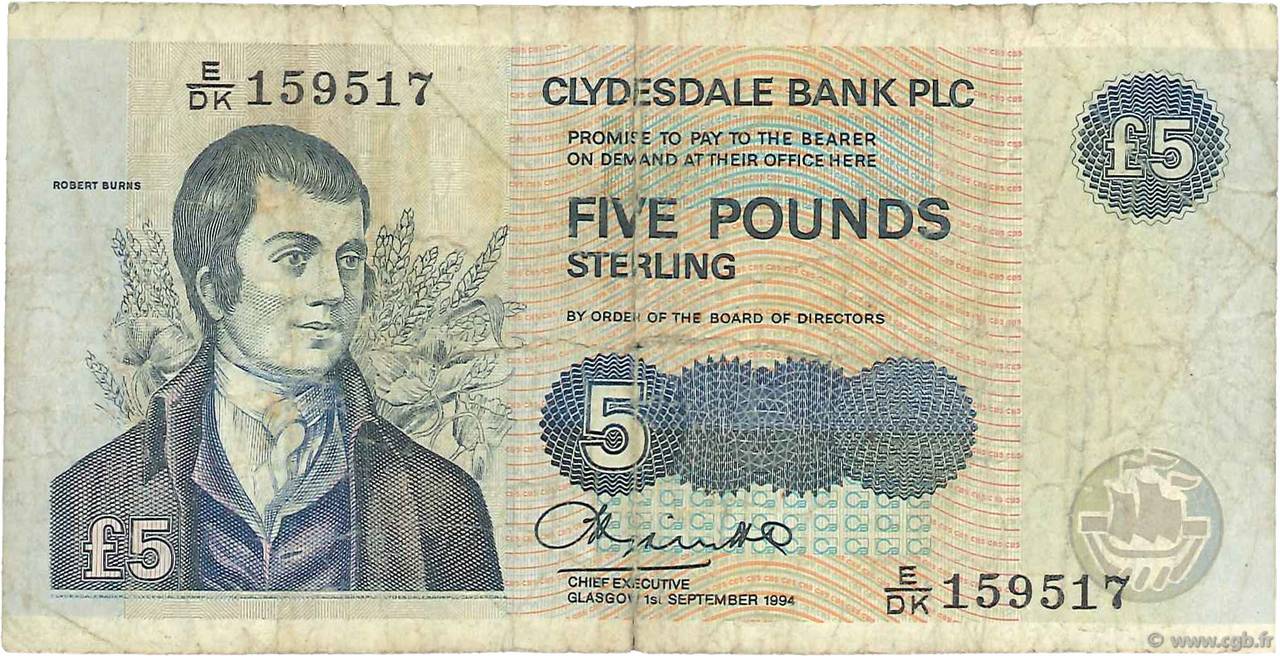 5 Pounds SCOTLAND  1994 P.218b F-