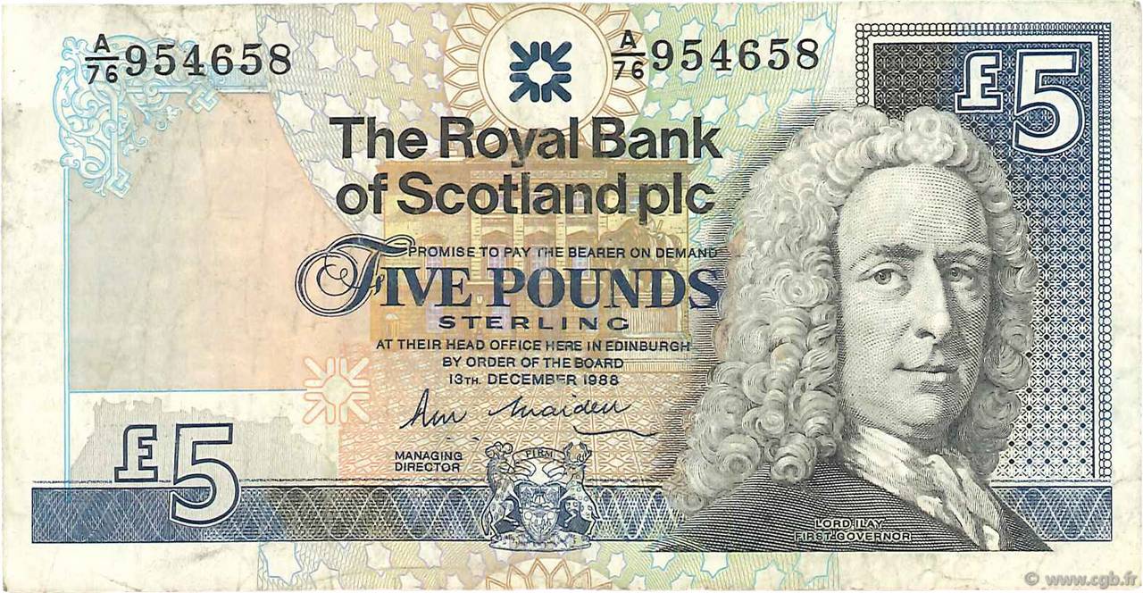5 Pounds SCOTLAND  1988 P.352a BC+