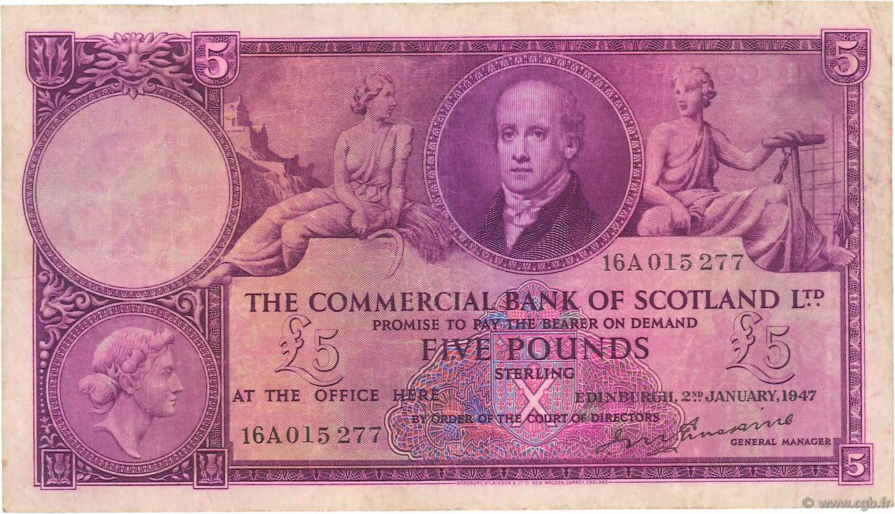 5 Pounds SCOTLAND  1947 PS.333 F+