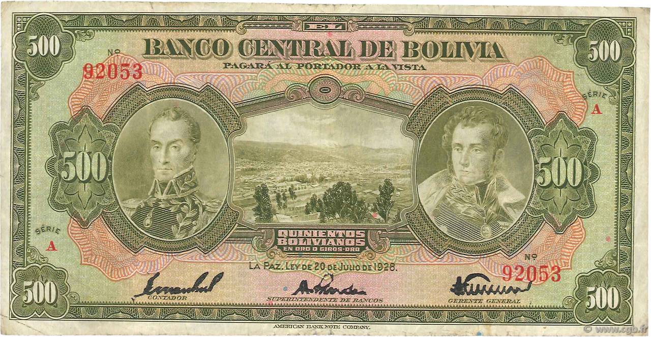 500 Bolivianos BOLIVIA  1928 P.126b MB