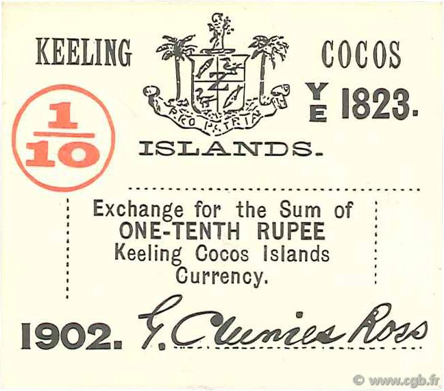 1/10 Rupee ISOLE KEELING COCOS  1902 PS.123 BB to SPL