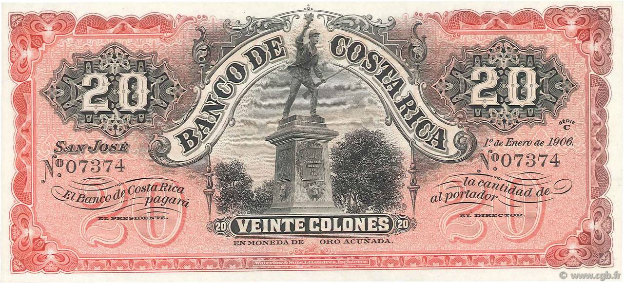 20 Colones COSTA RICA  1906 PS.179r fST+