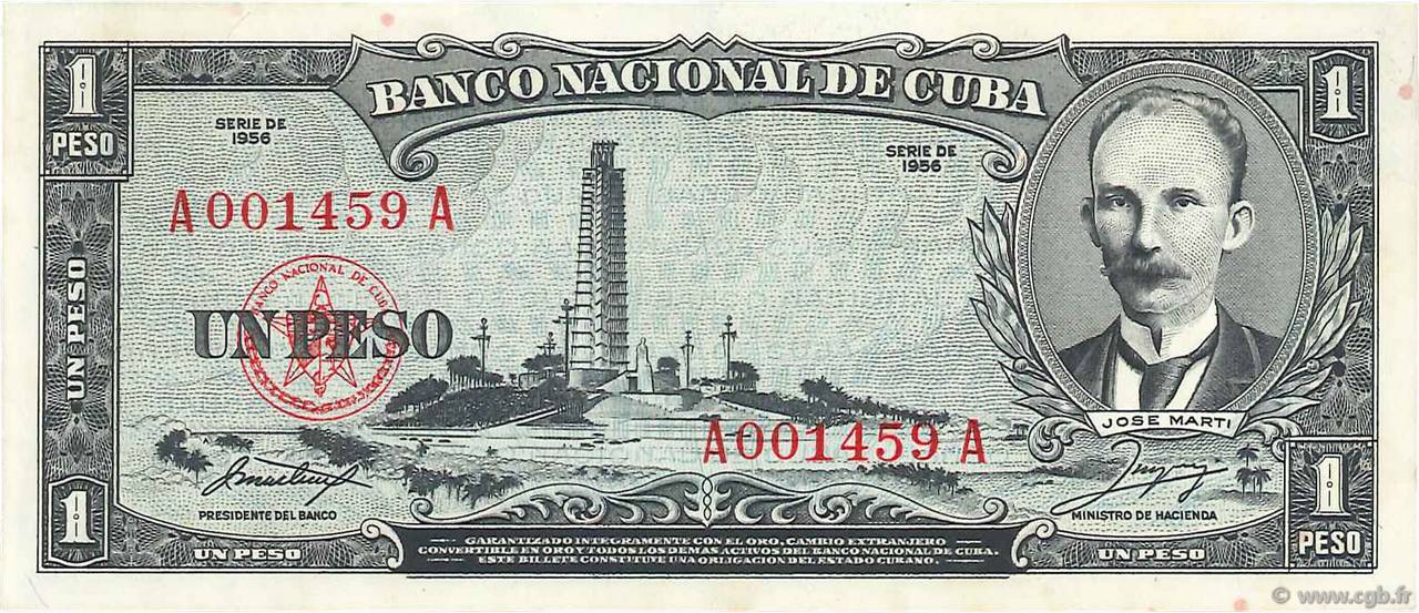 1 Peso KUBA  1956 P.087a fST