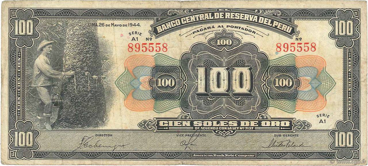 100 Soles PERU  1944 P.069Aa MB