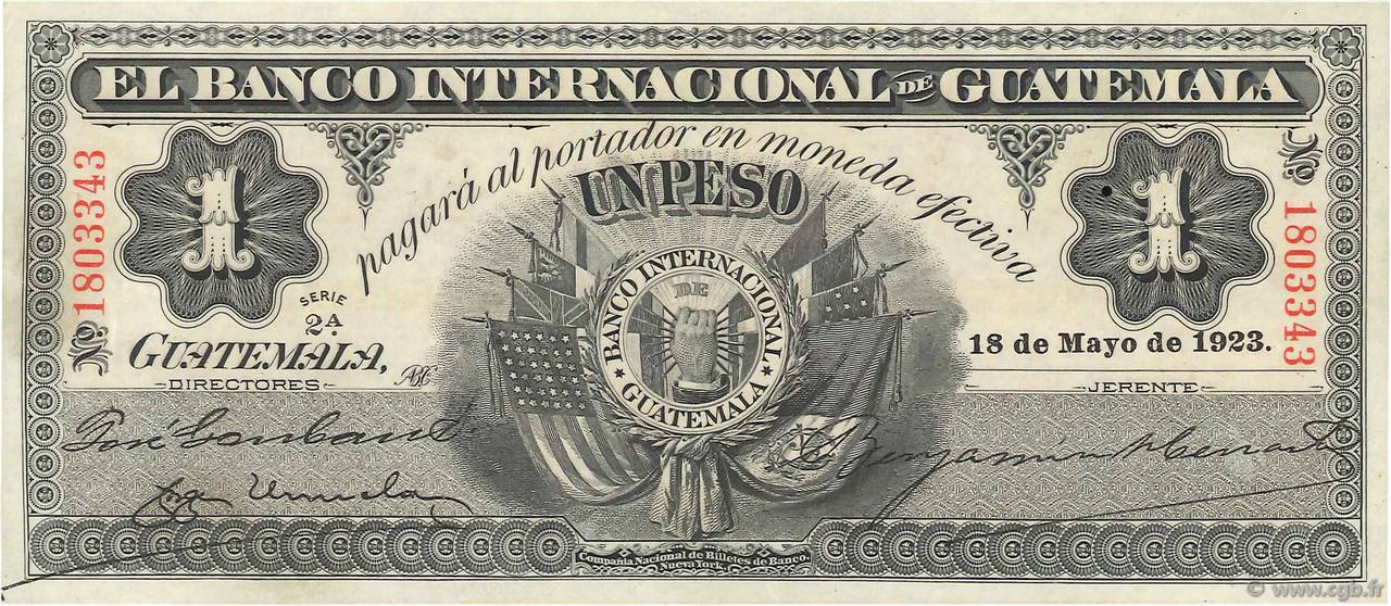 1 Peso GUATEMALA  1920 PS.153b fST+
