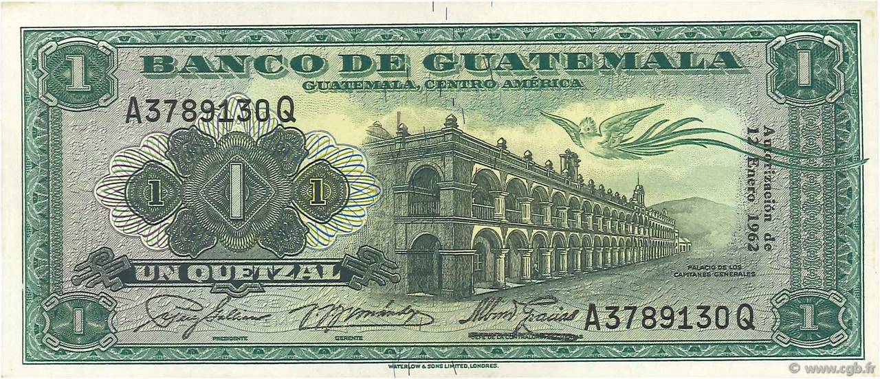 1 Quetzal GUATEMALA  1962 P.043d fST+