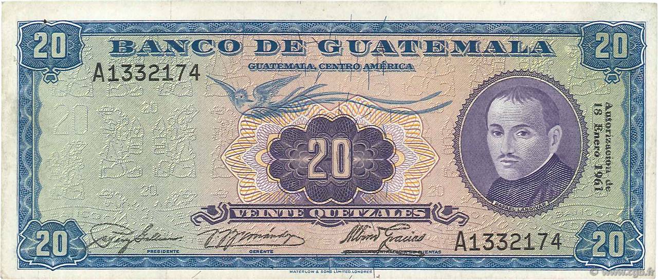 20 Quetzales GUATEMALA  1960 P.048b BB
